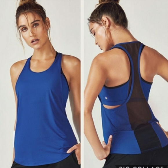 Fabletics Tops - Fabletics Hayden Tank Top Blue, Black Mesh Size M